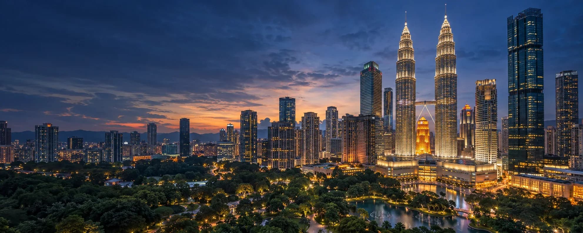 Kuala Lumpur City Centre skyline with the PETRONAS Twin Towers and KLCC Park