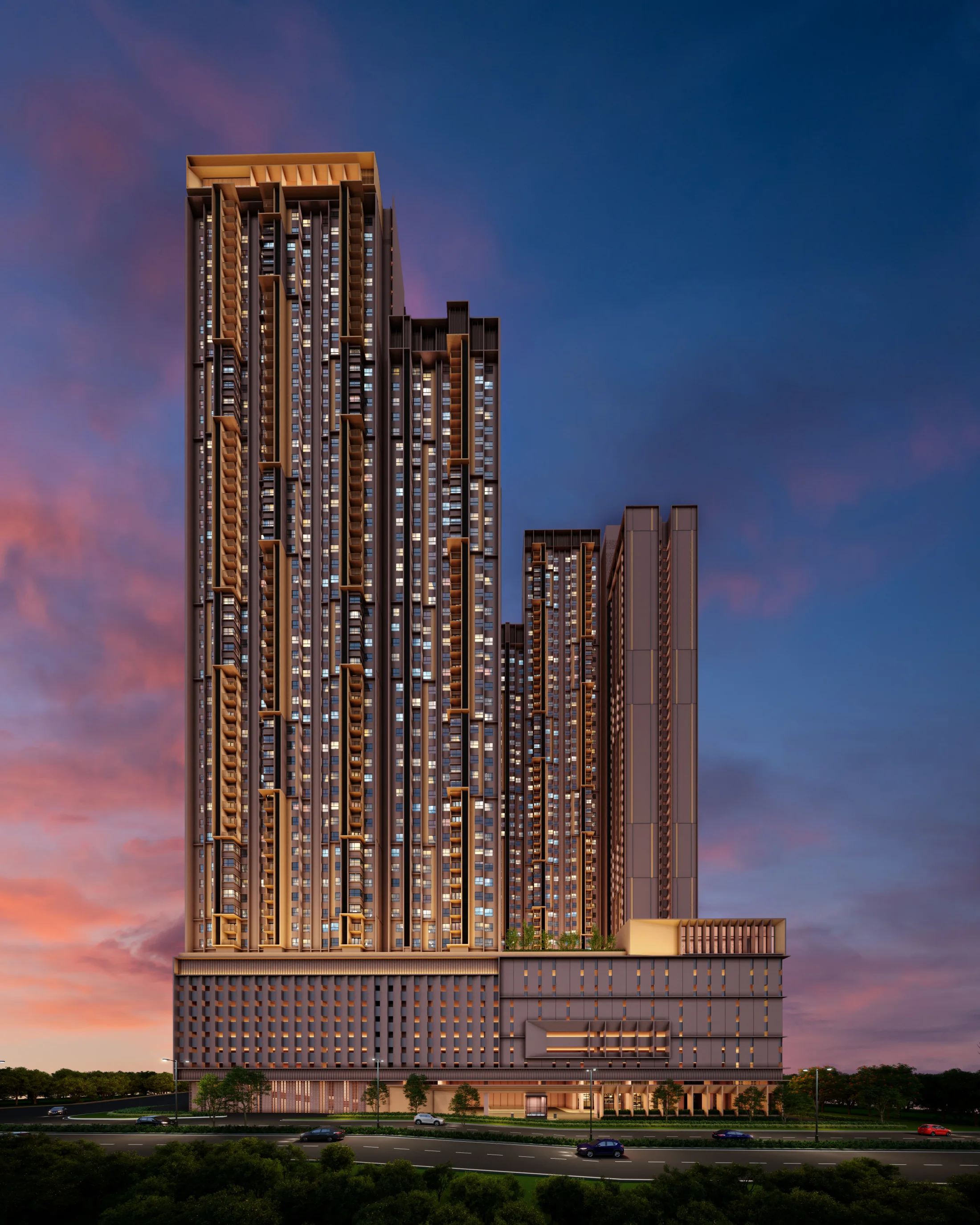 The Vividz @ Bukit Jalil twin-tower facade at dusk