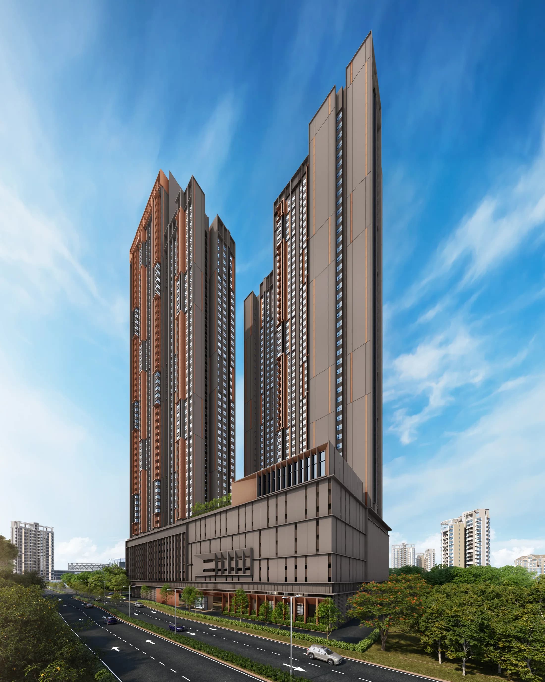 The Vividz @ Bukit Jalil twin-tower facade in daylight