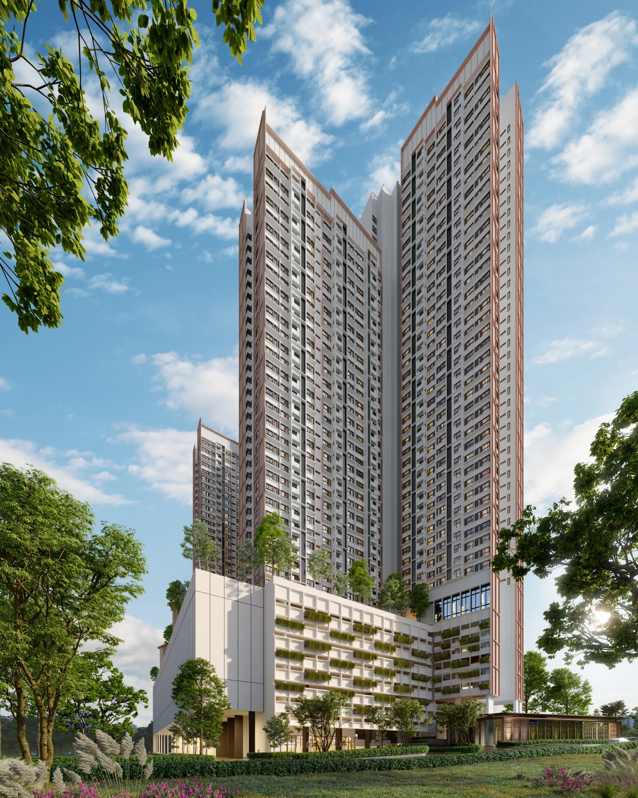 The Queenswoodz @ Bukit Jalil twin-tower facade in daylight