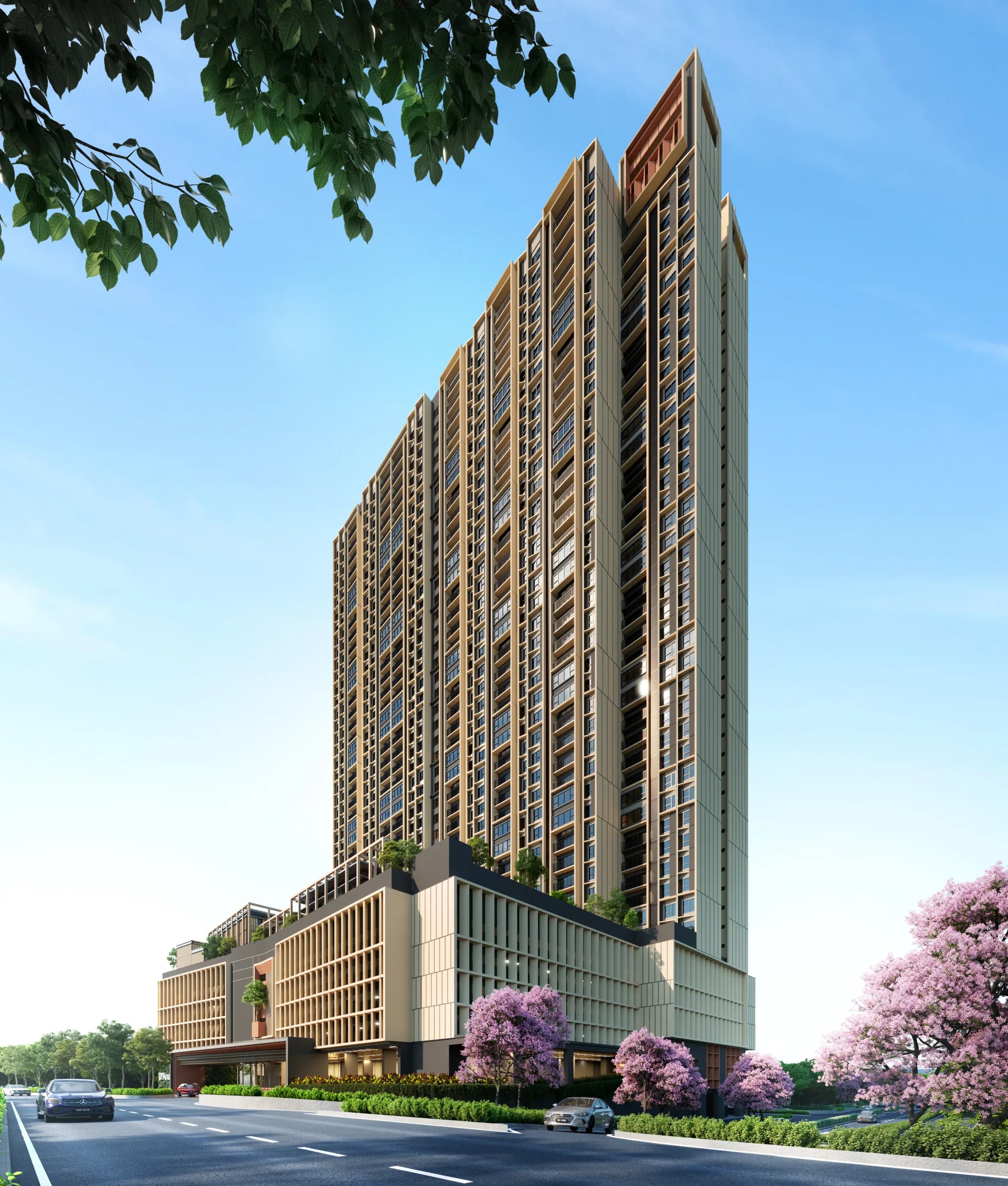 Veladaz Residences @ Bukit Jalil tower facade at dusk