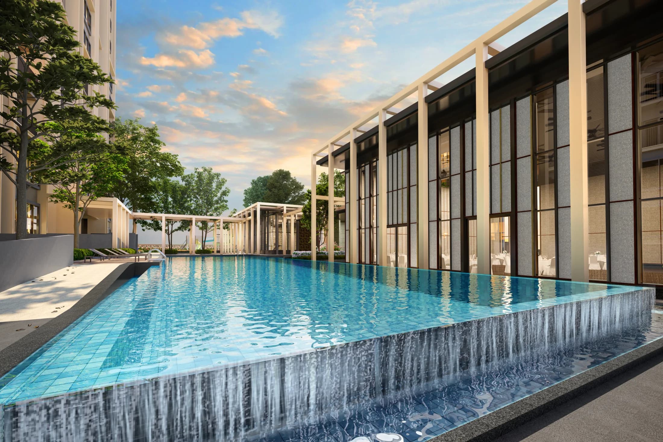 Veladaz Residences soothing pool and landscaped pool deck