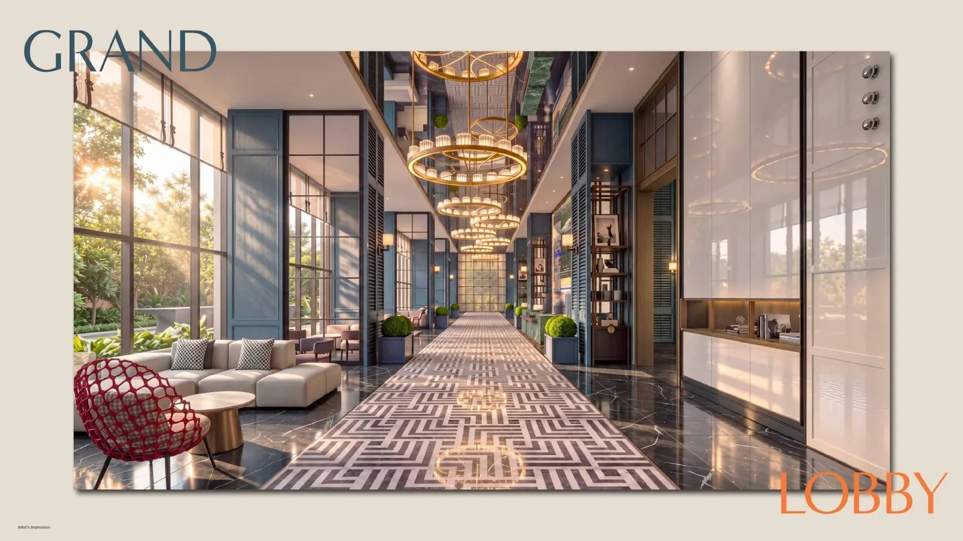 MABA Suitez grand lobby with double-height arrival space